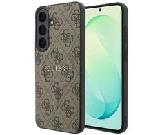 Dėklas Guess Embossed 4G Ring Classic Logo MagSafe do Samsung Galaxy S26 FE ruda