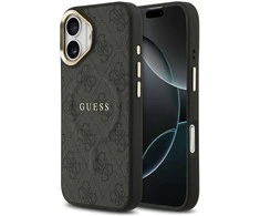 Guess PU Leather 4G Gold Frame MagSafe dėklas skirtas Apple iPhone 17 juodos spalvos