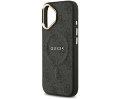 Guess PU Leather 4G Gold Frame MagSafe dėklas skirtas Apple iPhone 17 juodos spalvos