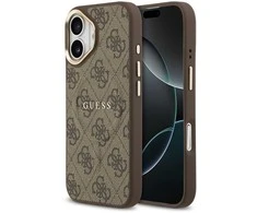 Guess PU Leather 4G Gold Frame MagSafe dėklas skirtas Apple iPhone 17 rudos spalvos