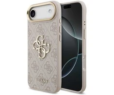Guess PU Leather 4G Metal Logo Gold Frame dėklas skirtas Apple iPhone Air rožinės spalvos