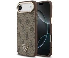 Guess PU Leather 4G Strass Triangle Logo Gold Frame MagSafe dėklas skirtas Apple iPhone Air rudos spalvos