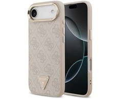 Guess PU Leather 4G Strass Triangle Logo Gold Frame MagSafe dėklas skirtas Apple iPhone Air rožinės spalvos