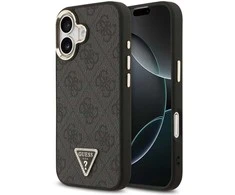 Guess PU Leather 4G Triangle Logo Gold Frame MagSafe dėklas skirtas Apple iPhone 17 juodos spalvos