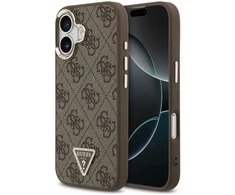 Guess PU Leather 4G Triangle Logo Gold Frame MagSafe dėklas skirtas Apple iPhone 17 rudos spalvos