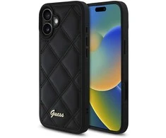 Guess Quilted Metal Logo Apple iPhone 16 Plus - dėklas telefonui juodos spalvos