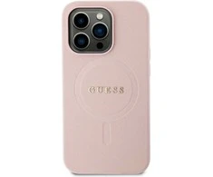 Guess GUHMP15LPSAHMCP Apple iPhone 15 Pro 6.1″ rožinės spalvos kietas dėklas Saffiano MagSafe