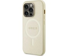 Dėklas GUESS GUHMP15XPSAHMCB IPHONE 15 PRO MAX 6.7 "ZLOTY/GOLD HARDCASE SAFFIANO MAGSAFE