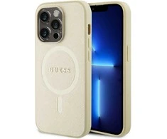 Dėklas GUESS GUHMP15XPSAHMCB IPHONE 15 PRO MAX 6.7 "ZLOTY/GOLD HARDCASE SAFFIANO MAGSAFE