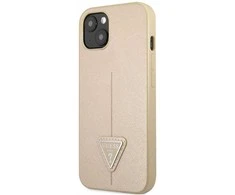 Guess GUHCP13SPSATLE iPhone 13 mini 5,4 colio mažesnis/smėlio spalvos kietas dėklas SaffianoTriangle logotipas