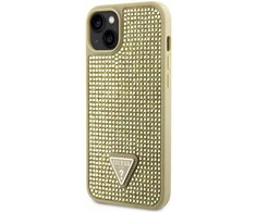 Apple iPhone 14 Guess dėklas Rhinestone Triangle (GUHCP14SHDGTPD) aukso spalvos