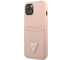 Apple iPhone 13 Mini Guess dėklas Saffianotriangle Logo Cardslot (GUHCP13SPSATPP) rožinės spalvos