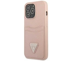 Dėklas GUESS GUHCP13LSATPPPPP 13 PRO / 13 6.1 "Rožinis / Rožinis HARDCASE SAFFIANOTRIANGLE CARDSLOT LOGO