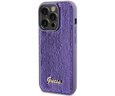 Guess GUHCP14XPSFDGSU Apple iPhone 14 Pro Max 6.7″ violetinės spalvos kietas dėklas Sequin Script Metal