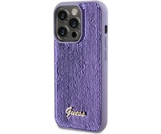 Dėklas GUESS GUHCP15XPSFDGS IPHONE 15 PRO MAX 6,7 col. PURPURINE/PURPURINĖ KIETOS DĖLĖS Sequin SCRIPT METAL
