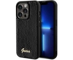 Apple iPhone 14 Pro Guess dėklas Sequin Script Metal (GUHCP14LPSFDGSK) juodos spalvos