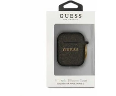 Guess GUACCSILGLBK AirPods dėklas juodos spalvos silikoninis Glitter