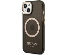 Guess GUHMP14SHTCMK Apple iPhone 14 / 15 / 136.1" dėklas telefonui juodos spalvos hard case Gold Outline Translucent MagSafe