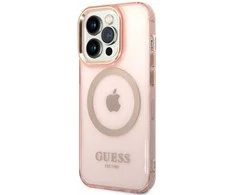 Apple iPhone 14 Pro Guess Dėklas Gold Outline Translucent MagSafe (GUHMP14LHTCMP) rožinės spalvos