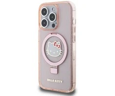 Dėklas Hello Kitty Ring Stand Glitter Electrop Logo MagSafe - Apple iPhone 15 Pro Case pink