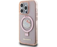Apple iPhone 15 Pro Max Hello Kitty dėklas Ring Stand Glitter Electrop Logo MagSafe (HKHMP15XHRSGEP) rožinės spalvos