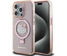 Apple iPhone 15 Pro Max Hello Kitty dėklas Ring Stand Glitter Electrop Logo MagSafe (HKHMP15XHRSGEP) rožinės spalvos