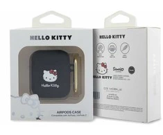 Apple AirPods Hello Kitty Silicone 3D Kitty Head (HKA23DKHSK) ausinių dėklas juodos spalvos