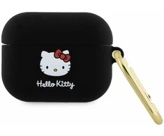 Apple AirPods Pro 1 Hello Kitty Silicone 3D Kitty Head (HKAP3DKHSK) ausinių dėklas juodos spalvos