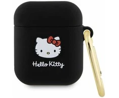 Apple AirPods Hello Kitty Silicone 3D Kitty Head (HKA23DKHSK) ausinių dėklas juodos spalvos