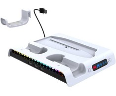 Ausinės iPega P5S006 daugiafunkcis įkrovimo RGB stovas su aušinimu, skirtas PS5 Slim, baltas (pažeista pakuotė)