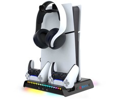 iPega P5S006 daugiafunkcis įkrovimo RGB stovas su aušinimu, skirtas PS5 Slim Juodas