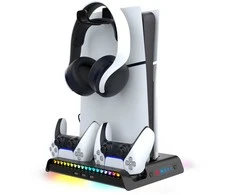 iPega P5S006 daugiafunkcis įkrovimo RGB stovas su aušinimu, skirtas PS5 Slim Juodas