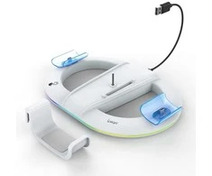 Ausinės iPega P5S045 vertikalus įkrovimo stovas su RGB, skirtas PS5/PS5 Slim Baltas