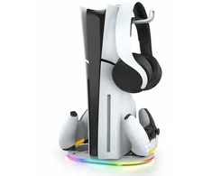 iPega P5S045 vertikalus įkrovimo stovas su RGB, skirtas PS5/PS5 Slim Baltas