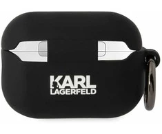 Apple AirPods Pro 2 Karl Lagerfeld silikoninis Choupette Head 3D ausinių dėklas juodos spalvos