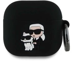 Karl Lagerfeld 3D Logo NFT Karl and Choupette silikoninis dėklas skirtas AirPods 4 juodos spalvos
