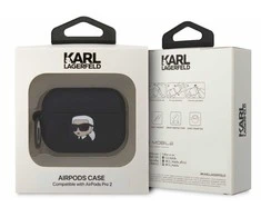 AirPods Pro 2 Karl Lagerfeld silikoninis Karl Head 3D ausinių dėklas juodos spalvos