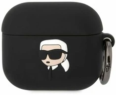 Karl Lagerfeld 3D Logo NFT Karl Head silikoninis dėklas ausinėms AirPods 3 juodos spalvos