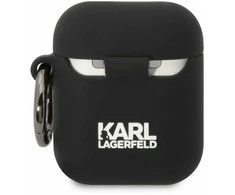 Karl Lagerfeld KLA2RUNIKK AirPods 1/2 dėklas juodos spalvos Silicone Karl Head 3D