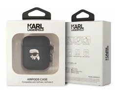 Karl Lagerfeld KLA2RUNIKK AirPods 1/2 dėklas, juodas, Silicone Karl Head 3D
