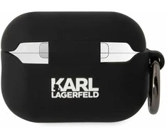 Apple AirPods Pro 2 Karl Lagerfeld silikoninis Karl Head 3D ausinių dėklas juodos spalvos