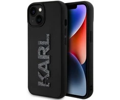 Karl Lagerfeld KLHCP15S3DMBKCK Apple iPhone 15/ 14 / 13 6.1″ juodos spalvos kietas dėklas 3D Rubber Glitter Logo