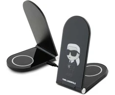 Indukcinis įkroviklis 15W sulenkiamas 2in1 Karl Lagerfeld Ikonik MagSafe KLDCRFALKINK juodos spalvos