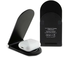 Indukcinis įkroviklis 15W sulenkiamas 2in1 Karl Lagerfeld Ikonik MagSafe KLDCRFALKINK juodos spalvos