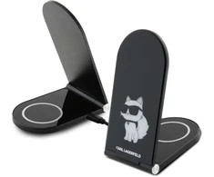 Indukcinis įkroviklis 15W sulenkiamas 2in1 Karl Lagerfeld Choupette MagSafe KLDCRFALCHNK juodos spalvos