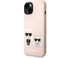 Karl Lagerfeld ir Choupette skystas silikoninis dėklas, skirtas iPhone 14 Plus Rožinė