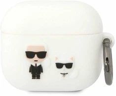 Apple AirPods 3 Karl Lagerfeld silikoninis Karl &amp; Choupette (KLACA3SILKCW) ausinių dėklas baltos spalvos