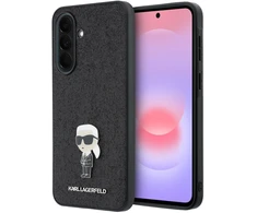 Karl Lagerfeld Fixed Glitter Metal Ikonik dėklas skirtas Samsung Galaxy A37 juodos spalvos