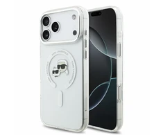 Dėklas Karl Lagerfeld IML K&amp;CH Heads Metal Frame MagSafe Case, skirta iPhone 18 Pro Max, balta