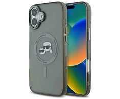 Karl Lagerfeld IML K&amp;CH Heads Metal Frame MagSafe Apple iPhone 16 dėklas telefonui juodos spalvos